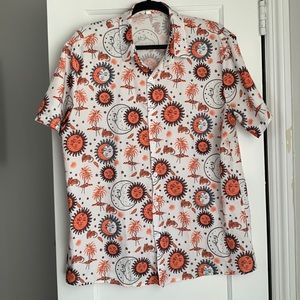 Sun and Moon Print Short Sleeve Button Down - Size XL